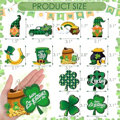 EASHOPBAL St. Patrick's Day Ornaments for Tree Wood, Both-Sided Printing Christmas Tree Decorations Hanging Ornaments for Holiday Home Indoor Outdoor Decorations - Image 2