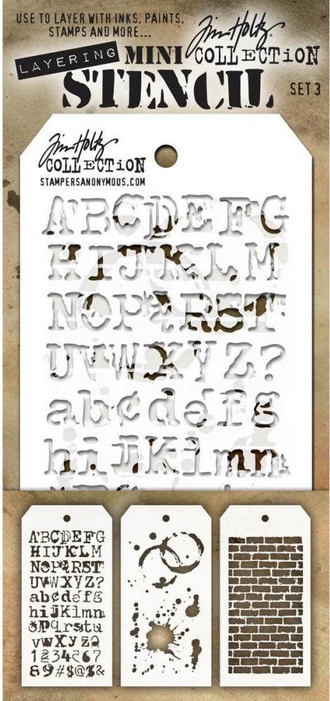 Tim Holtz - Nine Mini Layering Stencils - Industrial, Gears, Plus, Clockwork, Numbered, Crackle, Typo, Splatters and Bricked - aka sets 1, 2 & 3 - Image 3