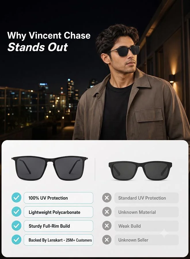 Vincent Chase  Vincent Chase By Lenskart | Mirage Full Rim Wayfarer Frame Polarized & UV Protected Sunglasses VCS12644 - 57mm - Blue  | Best Price UAE