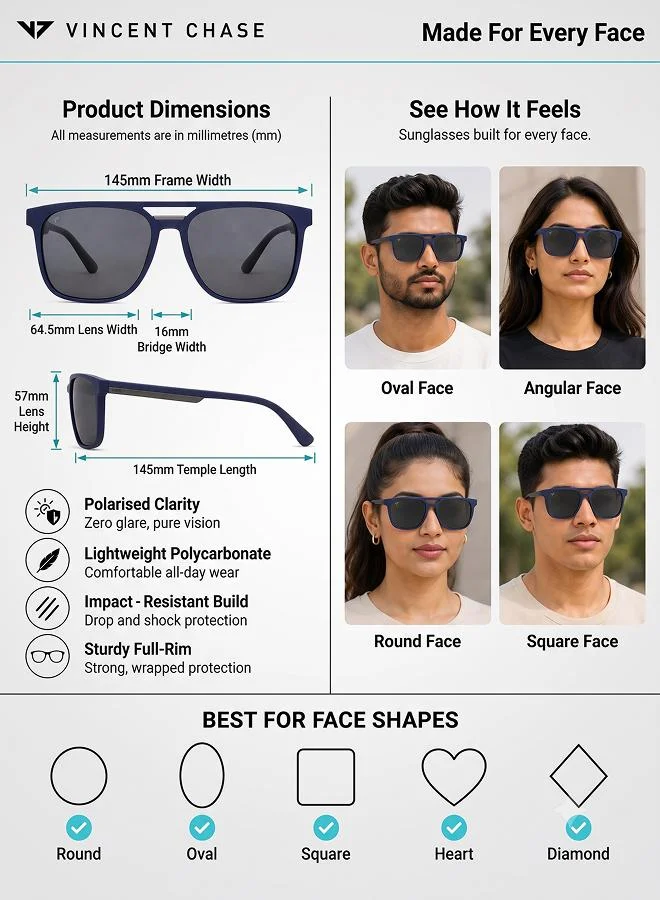 Vincent Chase  Vincent Chase By Lenskart | Mirage Full Rim Wayfarer Frame Polarized & UV Protected Sunglasses VCS12644 - 57mm - Blue  | Best Price UAE