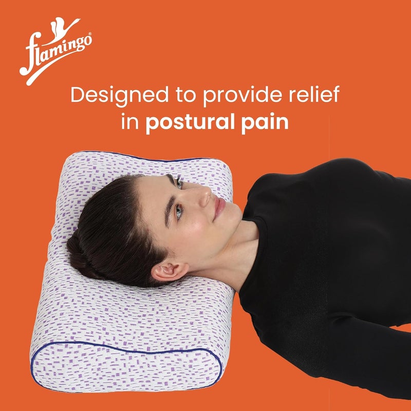 Flamingo Flamingo Premium Memory Foam Pillow Orthopedic Contour Cervical Pillow for Neck Shoulder Pain Bed Pillows Suitable for BackSide Stomach Sleeper ColorElegance SizeUniversal - Image 5