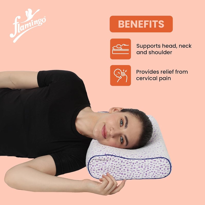 Flamingo Flamingo Premium Memory Foam Pillow Orthopedic Contour Cervical Pillow for Neck Shoulder Pain Bed Pillows Suitable for BackSide Stomach Sleeper ColorElegance SizeUniversal - Image 3