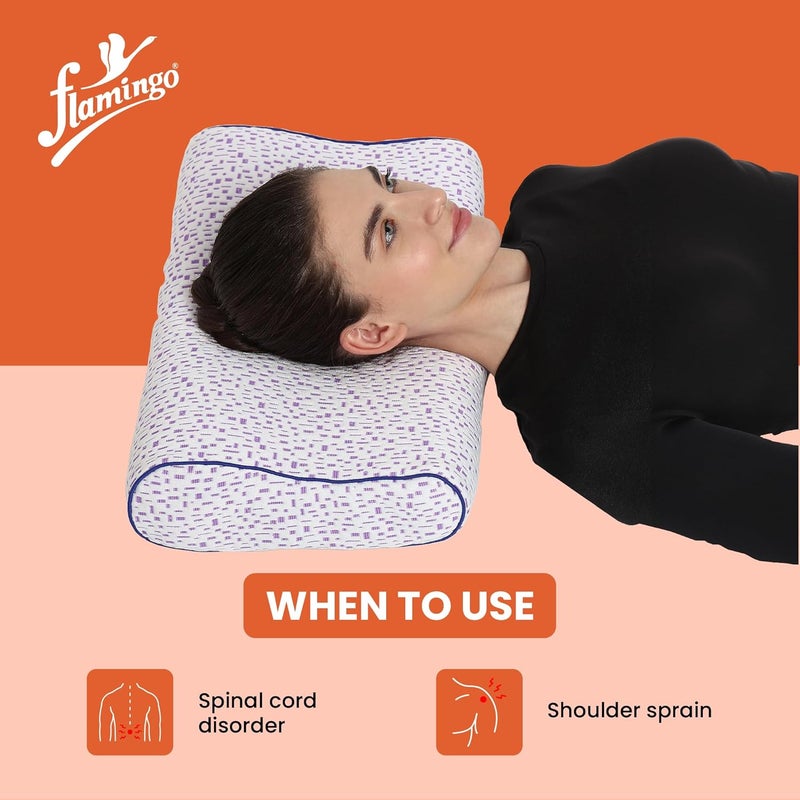 Flamingo Flamingo Premium Memory Foam Pillow Orthopedic Contour Cervical Pillow for Neck Shoulder Pain Bed Pillows Suitable for BackSide Stomach Sleeper ColorElegance SizeUniversal - Image 4