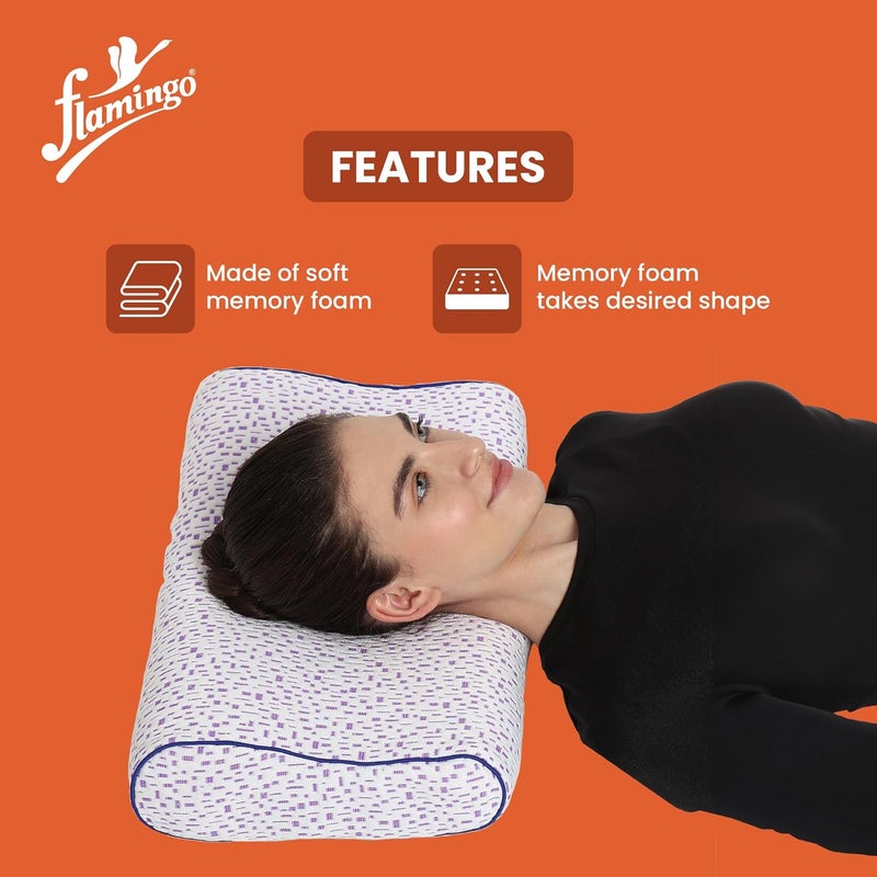 Flamingo Flamingo Premium Memory Foam Pillow Orthopedic Contour Cervical Pillow for Neck Shoulder Pain Bed Pillows Suitable for BackSide Stomach Sleeper ColorElegance SizeUniversal - Image 2