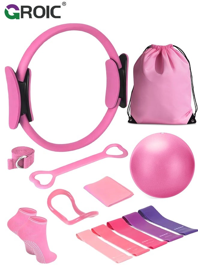 Nariele 14Pcs Pilates Ring and Ball Set, Pilates Ring Set for Women, Workout Equipment Set for Home with 12'' Magic Circle, Mini Ball, Resistance Bands, Hip Thrust Belt for Legs Arms and Thighs - Image 1