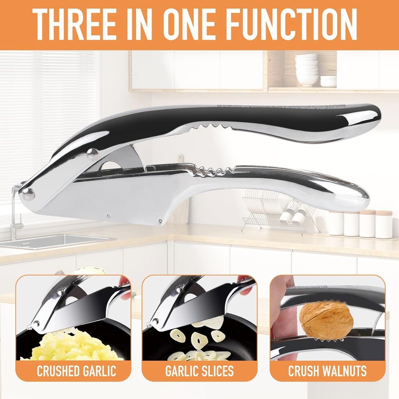 MULIRE Garlic press 2 in 1 Garlic Press Stainless Steel,Effortlessly Crush, Slice, and Mince Garlic,with this Versatile Kitchen Tool - Perfect for Home Cooks and Professional Chefs Alike. (Silvery) - Image 3