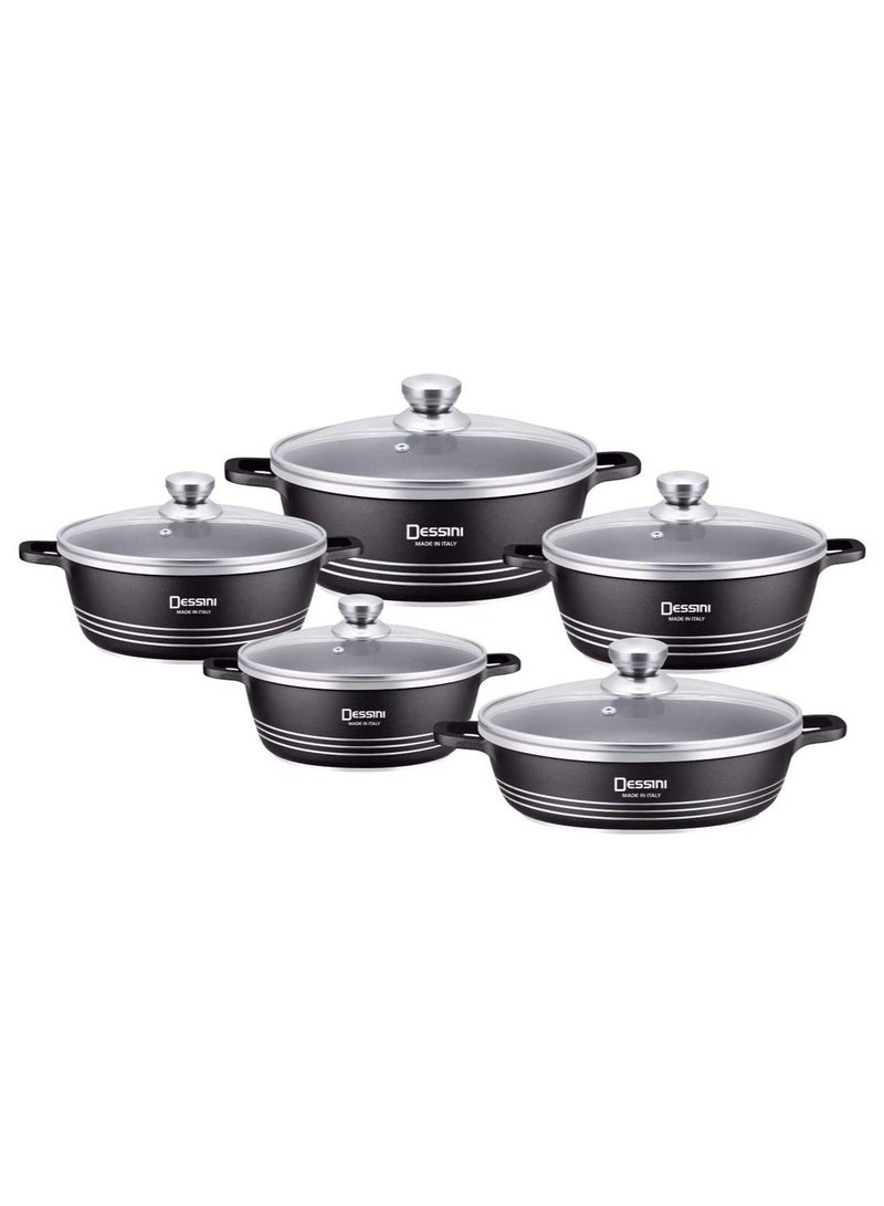 DubaiGallery 10-Piece Non-Stick Cookware Set Black 1 x Casserole (20), Casserole (24), Casserole (28), Casserole (32), Shallow Casserole (28)cm Black - Image 1
