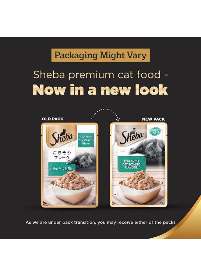 Sheba Rich Premium Adult (1+ Years) Wet Cat Food, Fish With Dry Bonito Flavour, 35 G Pouch (Pack Of 12), High-Moisture Wet Food For Healthy Hydration  - Image 2