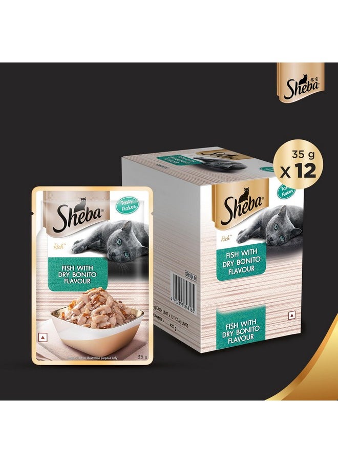 Sheba Rich Premium Adult (1+ Years) Wet Cat Food, Fish With Dry Bonito Flavour, 35 G Pouch (Pack Of 12), High-Moisture Wet Food For Healthy Hydration  - Image 4