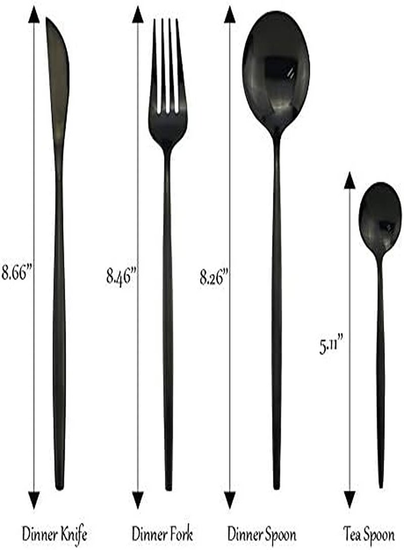 Gold Silverware Set, 24-Piece Stainless Steel Flatware Set Service For 6, Mirror Polished Black Handle Tableware Cutlery Set Knife Fork And Spoon For Home & Restaurant, Dishwasher Safe - Image 2