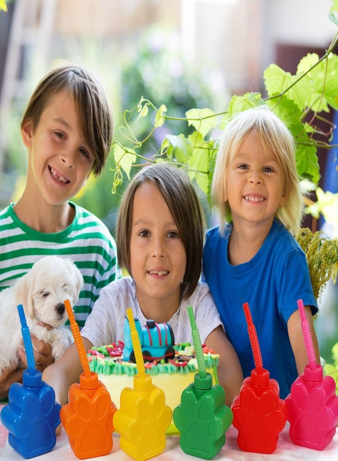 Sratte 24 Pieces 10 oz Dog Paw Cups for Kids with Straw and Lid Dog Birthday Party Supplies Decorations, Plastic Paw Print Puppy Drinking Cup Bulk for Puppy Theme Party Favors - Image 5