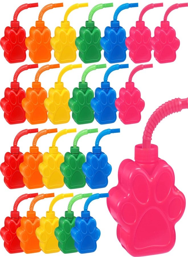 Sratte 24 Pieces 10 oz Dog Paw Cups for Kids with Straw and Lid Dog Birthday Party Supplies Decorations, Plastic Paw Print Puppy Drinking Cup Bulk for Puppy Theme Party Favors - Image 1