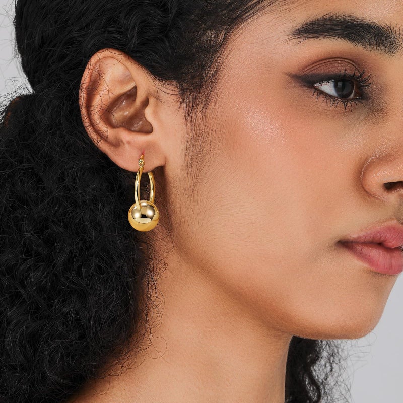 KesaPlan 14k Gold Plated Ball Dangle Earrings for Women Sterling Silver Ball Drop Earrings Hypoallergenic Round Hoop Earring Leverback Lightweight Earrings Fashion Jewelry - Image 4