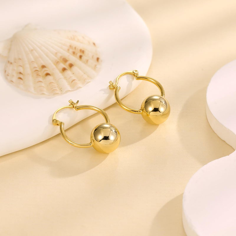 KesaPlan 14k Gold Plated Ball Dangle Earrings for Women Sterling Silver Ball Drop Earrings Hypoallergenic Round Hoop Earring Leverback Lightweight Earrings Fashion Jewelry - Image 5