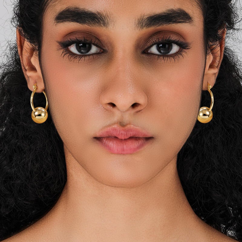 KesaPlan 14k Gold Plated Ball Dangle Earrings for Women Sterling Silver Ball Drop Earrings Hypoallergenic Round Hoop Earring Leverback Lightweight Earrings Fashion Jewelry - Image 3
