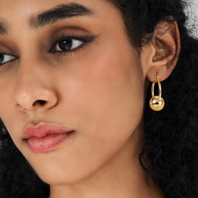 KesaPlan 14k Gold Plated Ball Dangle Earrings for Women Sterling Silver Ball Drop Earrings Hypoallergenic Round Hoop Earring Leverback Lightweight Earrings Fashion Jewelry - Image 2