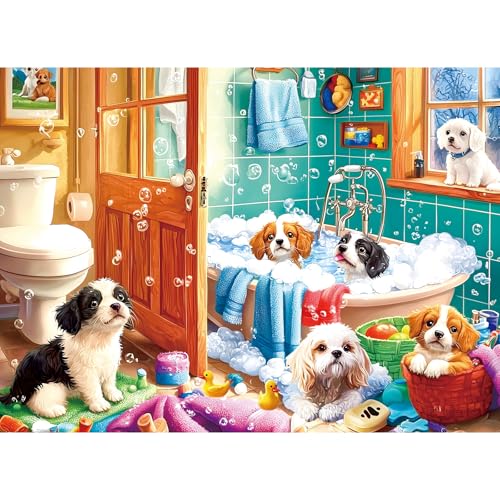 Nitktaia 300 Pieces Puzzles for AdultsBath Puppy Puzzle for AdultsLarge Puzzle Piece for SeniorsCute Dogs Themed Jigsaw Puzzles for Kids Ages 810Puzzles for Family Game Nights 205 x 15 in - Image 1