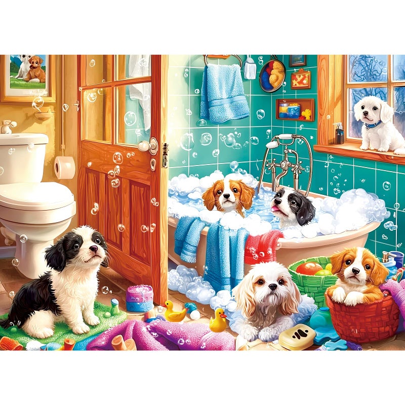Nitktaia 300 Pieces Puzzles for AdultsBath Puppy Puzzle for AdultsLarge Puzzle Piece for SeniorsCute Dogs Themed Jigsaw Puzzles for Kids Ages 810Puzzles for Family Game Nights 205 x 15 in - Image 3
