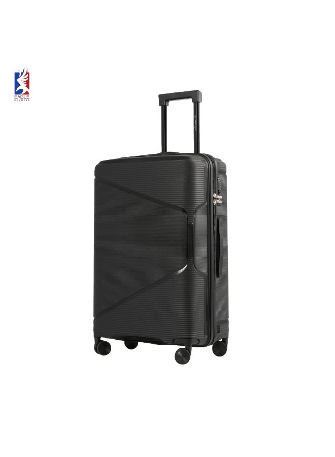 Eagle Express Cruiser Elite 24 Inch Hard Shell Suitcase, Scratch-Resistant PP Checked Luggage with Anti-Theft Zipper & Silent Double Wheels - Black - Image 1
