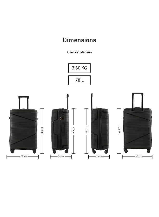 Eagle Express Cruiser Elite 24 Inch Hard Shell Suitcase, Scratch-Resistant PP Checked Luggage with Anti-Theft Zipper & Silent Double Wheels - Black - Image 3