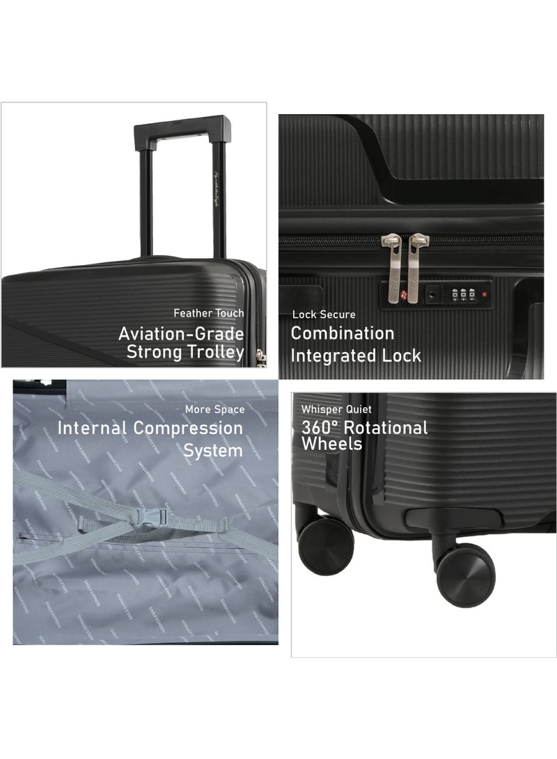 Eagle Express Cruiser Elite 24 Inch Hard Shell Suitcase, Scratch-Resistant PP Checked Luggage with Anti-Theft Zipper & Silent Double Wheels - Black - Image 2