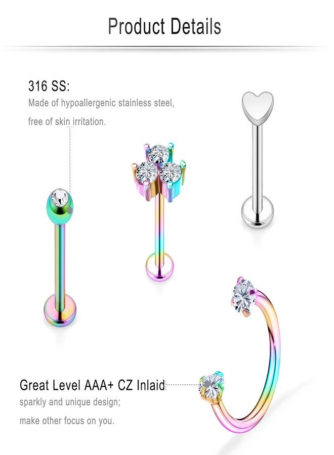 Cisyozi 16G Lip Labret Medusa Monroe Ring Stud Piercing Jewelry for Women 16 Gauge Stainless Surgical Steel Horseshoe Tragus Helix Cartilage Earring Hoop Stud Piercings Jewelry Women Men Rainbrow 8mm - Image 5