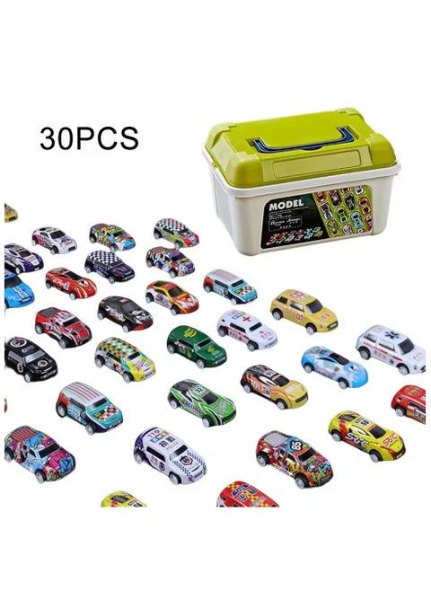 Pull Back Cars with Storage Box, 30pcs Racing Cars, Colorful Toy Car with Different Patterns, Made of Aluminum Alloy, Suitable for Boys and Girls of All Ages