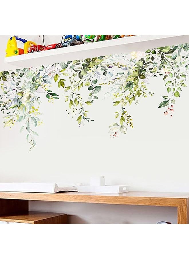 erorex Plant Wall Decals Green Plants Leaves Wall Decals Peel And Stick Large Floral Flowers Wall Stickers Removable Vine Home Decor Art For Bedroom Living Room Classroom Office  - Image 2