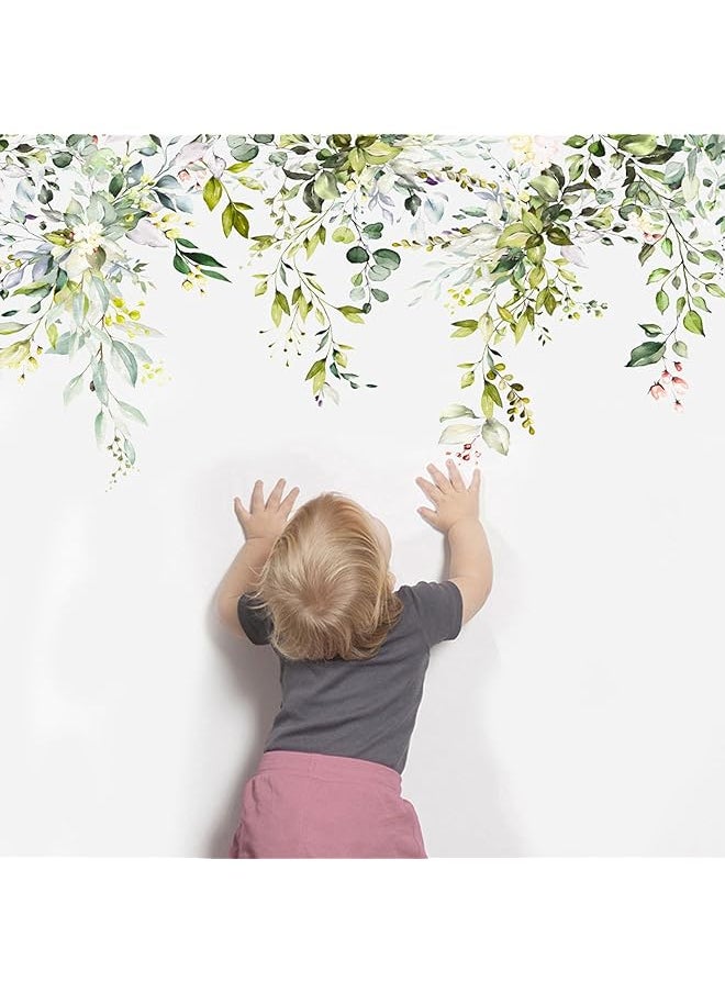 erorex Plant Wall Decals Green Plants Leaves Wall Decals Peel And Stick Large Floral Flowers Wall Stickers Removable Vine Home Decor Art For Bedroom Living Room Classroom Office  - Image 4