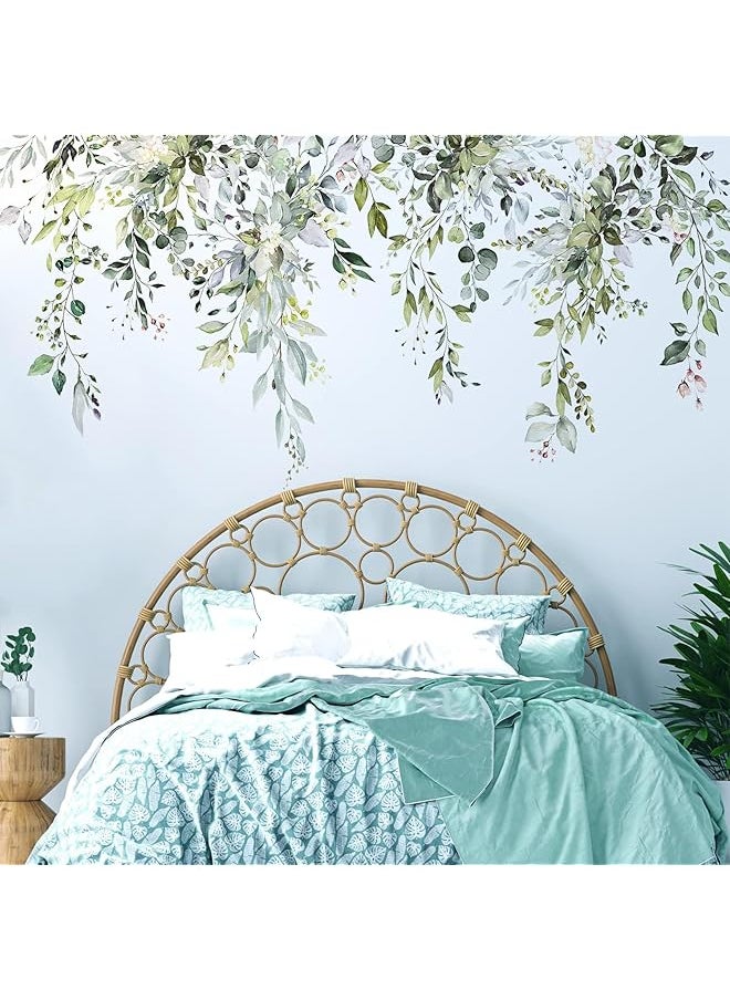erorex Plant Wall Decals Green Plants Leaves Wall Decals Peel And Stick Large Floral Flowers Wall Stickers Removable Vine Home Decor Art For Bedroom Living Room Classroom Office  - Image 5