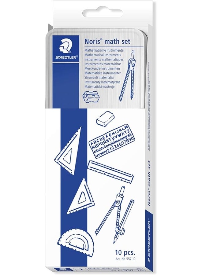 Steadtler 10-Piece Noris Math Set In Storage Tin Box - Image 1