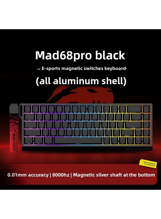 MAD60/68 HE Mad68pro Electric Magnetic Axis Keyboard 61/68 Key Mad60 Game Dedicated Wired Keyboard-Color:Mad 68 Pro Black All-aluminum Shell, Bottom-sealed Magnetic Silver Shaft, Side Engraving [ready In Stock] - Image 1