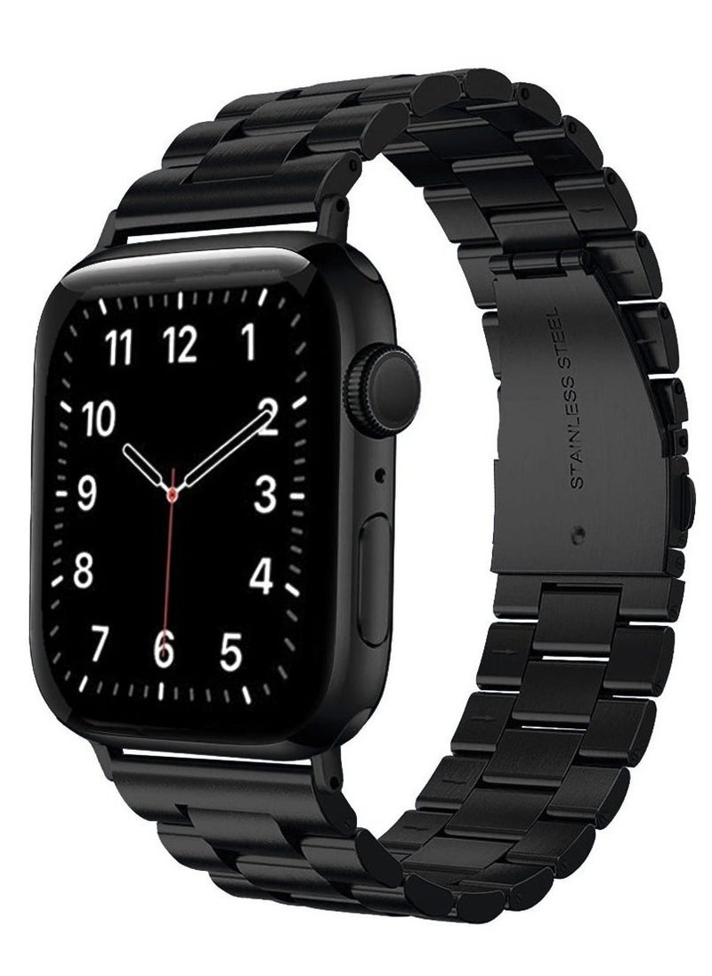 ELTRAZONE Stainless Steel Strap for iWatch 49mm 46mm 45mm 44mm 42mm – Black Metal Replacement Band for Apple Watch Ultra 3 | Ultra 2 | Ultra | Series 10 9 8 7 SE 6 5 4 3 2 1 – Durable, Adjustable, and Sleek Design - Image 1