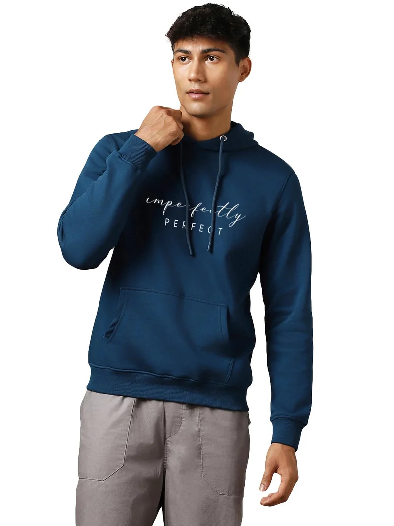 نوبيرو Navy Blue Fleece Hoodie for Men