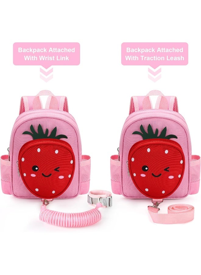 Accmor Toddler Backpack with Leash, 4 in 1 Kids Mini Backpacks with Anti Lost Wrist Link, Cute Child Harness Bag Rein for Outdoor, Strawberry Back Pack Rope Tether for Baby Girls Aged 1-3 Years (Pink) - Image 4