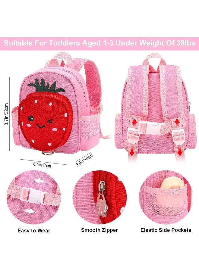Accmor Toddler Backpack with Leash, 4 in 1 Kids Mini Backpacks with Anti Lost Wrist Link, Cute Child Harness Bag Rein for Outdoor, Strawberry Back Pack Rope Tether for Baby Girls Aged 1-3 Years (Pink) - Image 2