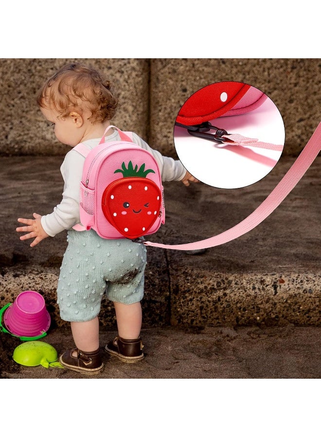 Accmor Toddler Backpack with Leash, 4 in 1 Kids Mini Backpacks with Anti Lost Wrist Link, Cute Child Harness Bag Rein for Outdoor, Strawberry Back Pack Rope Tether for Baby Girls Aged 1-3 Years (Pink) - Image 5
