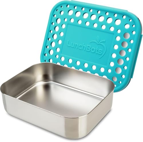 LunchBots Medium Uno Stainless Steel Sandwich Container  Open Design for Wraps  Salads or a Small Meal  EcoFriendly  Dishwasher Safe and BPAFree  Aqua Dots - Image 1