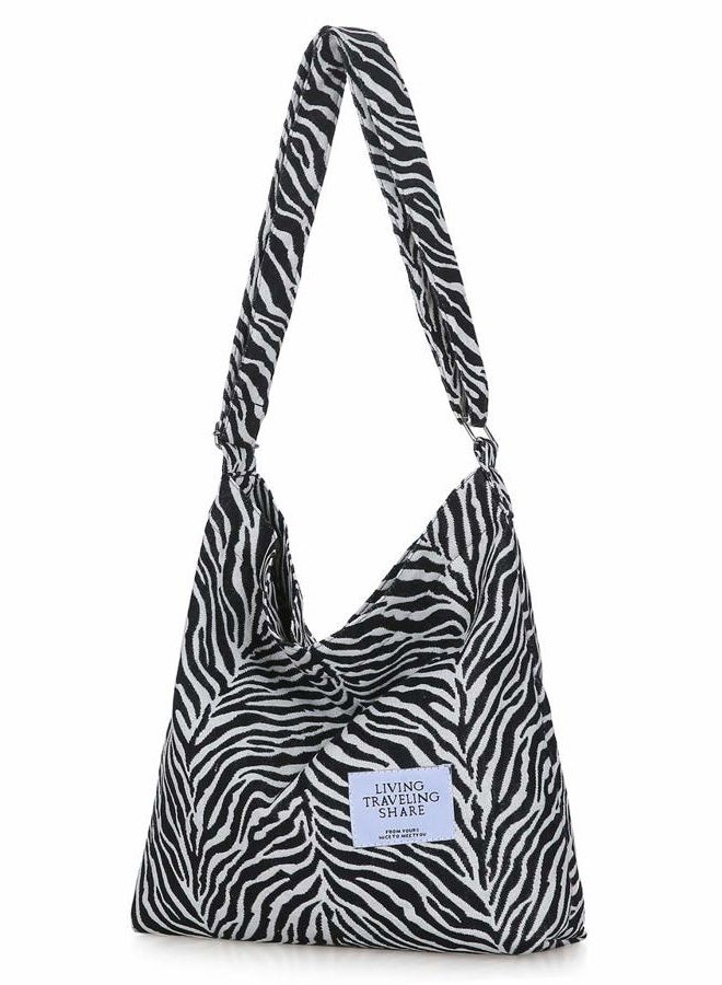 Covelin Women's Retro Large Size Canvas Shoulder Bag Hobo Crossbody Handbag Casual Tote Zebra White - Image 1