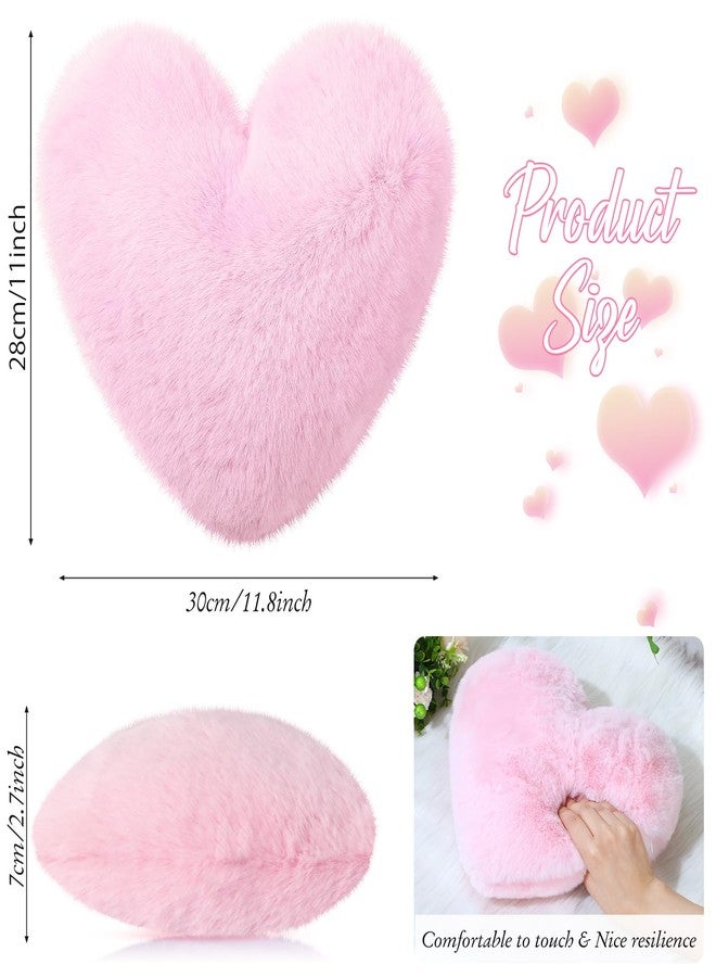 Liliful 6 Pcs Faux Rabbit Fur Heart Pillows Helloween Fluffy Heart Throw Pillows Christmas Cute Couch Cushion Soft Decorative Throw Cushion for Bed Sofa Girls Women(12 x 11 Inch,Pink Series) - Image 3
