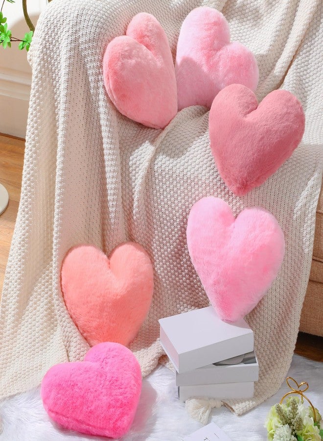 Liliful 6 Pcs Faux Rabbit Fur Heart Pillows Helloween Fluffy Heart Throw Pillows Christmas Cute Couch Cushion Soft Decorative Throw Cushion for Bed Sofa Girls Women(12 x 11 Inch,Pink Series) - Image 1