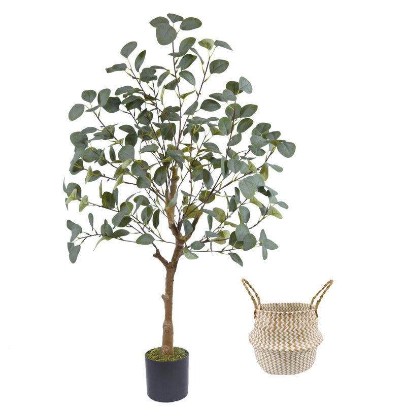 Warmplants Artificial Eucalyptus Tree, 4ft Tall Green Silk Leaves Perfect Faux Plant with Basket, Mordern Fake Eucalyptus Trees for Indoor Outdoor Home Office Livingroom Floor DÃ©cor - Image 1