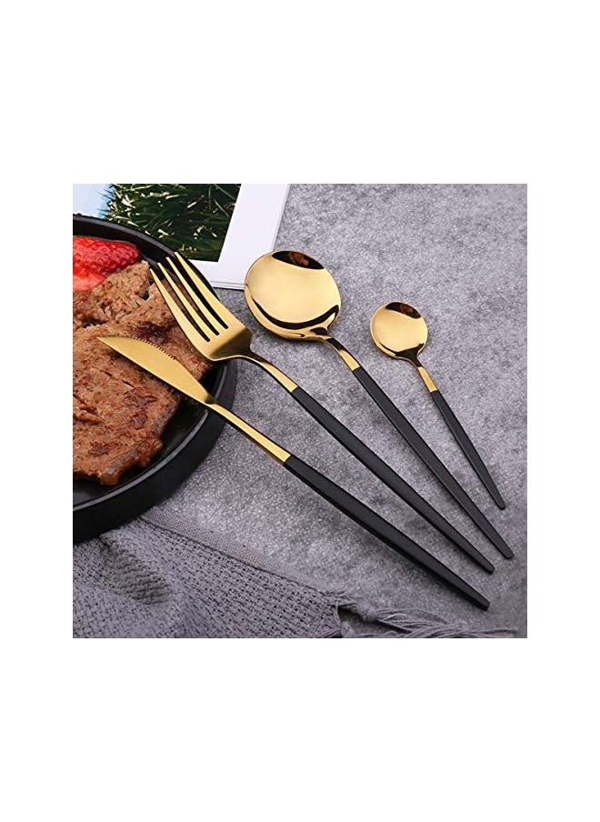 vesus 4 Pcs Stainless Steel Cutlery Set, Mirror Finish Flatware Set， Dinnerware Set Include Knife/Fork/Spoon/Teaspoon ( Black and Gold)  - Image 3