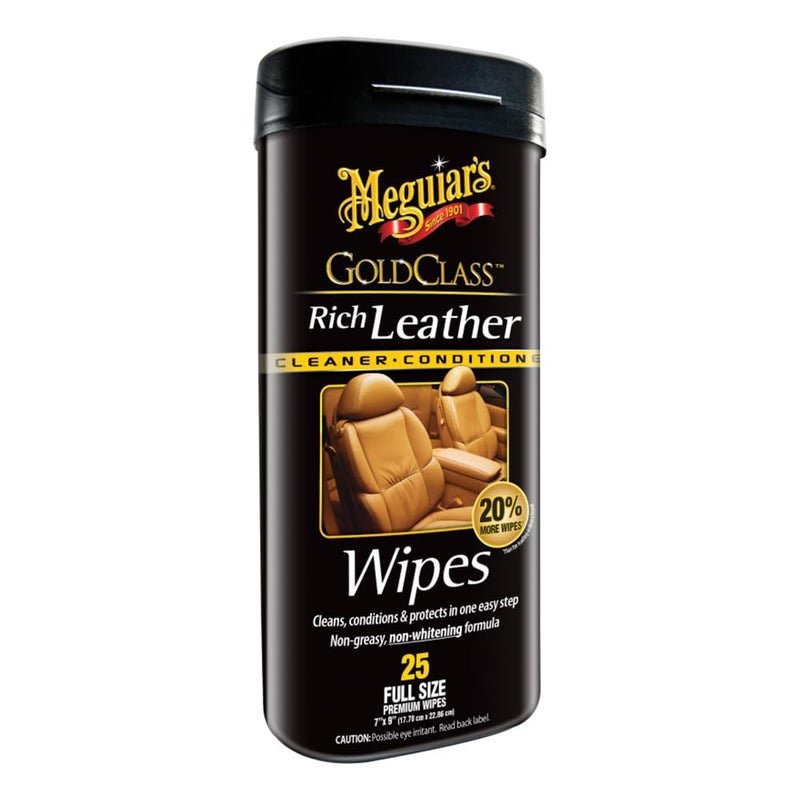 Meguiar's Meguiarâ€™s Gold Class Rich Leather Wipes - Leather Car Cleaning Wipes that Offer Conditioning and UV Protection, Rich Moisturizers Help Prevent Leather From Drying Out and Cracking, 30 Wipes