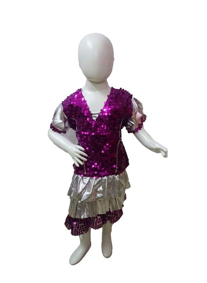 بوك ماي كوستيوم زي رقص غربي للبنات من BookMyCostume - بنفسجي وفضي - توب مع فستان - بريميوم من 6 إلى 7 سنوات  - Image 1