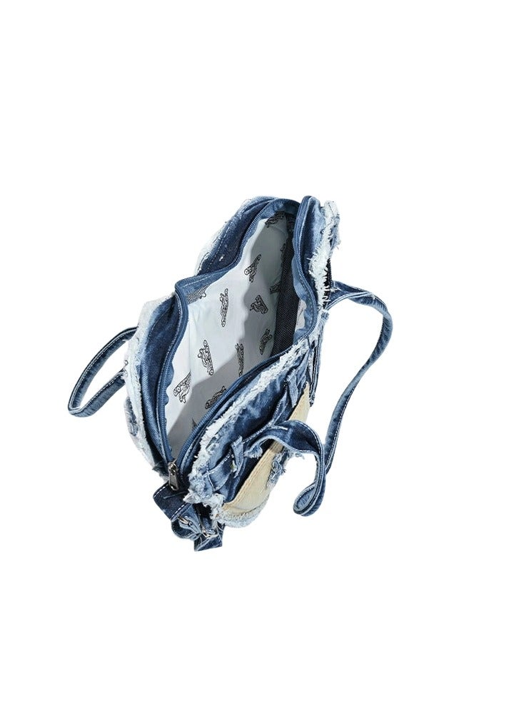 general Denim bag, high-end sense, large-capacity underarm bag, niche design, love washed denim shoulder bag, messenger female bag - Image 5