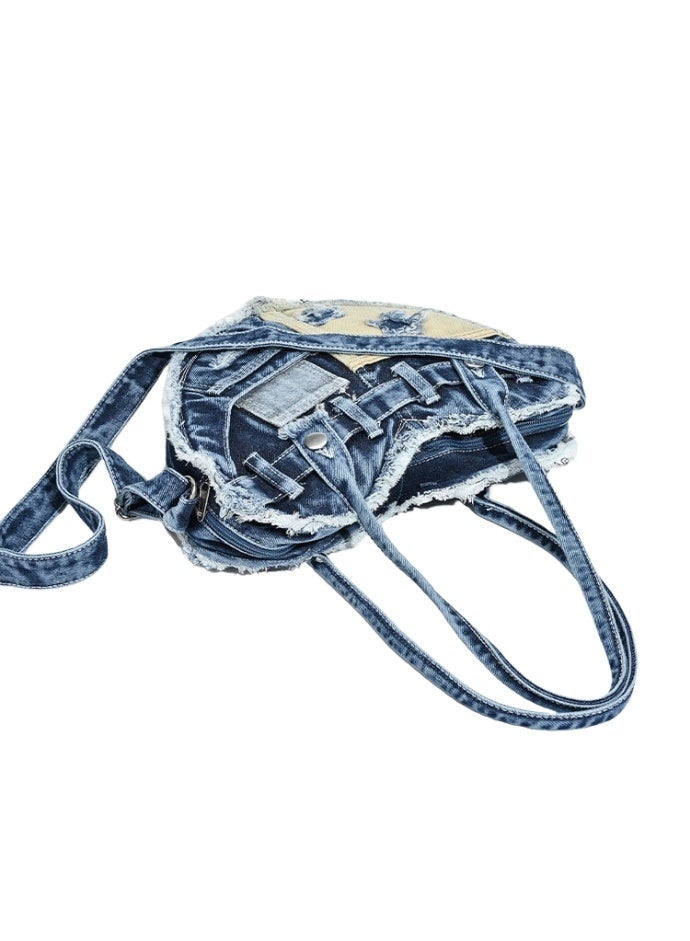 general Denim bag, high-end sense, large-capacity underarm bag, niche design, love washed denim shoulder bag, messenger female bag - Image 3