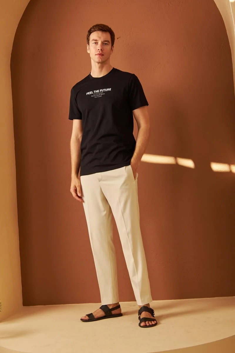 اوديلون Men's Comfort Fit Printed Cotton T-Shirt Black Feel The Future MARS12