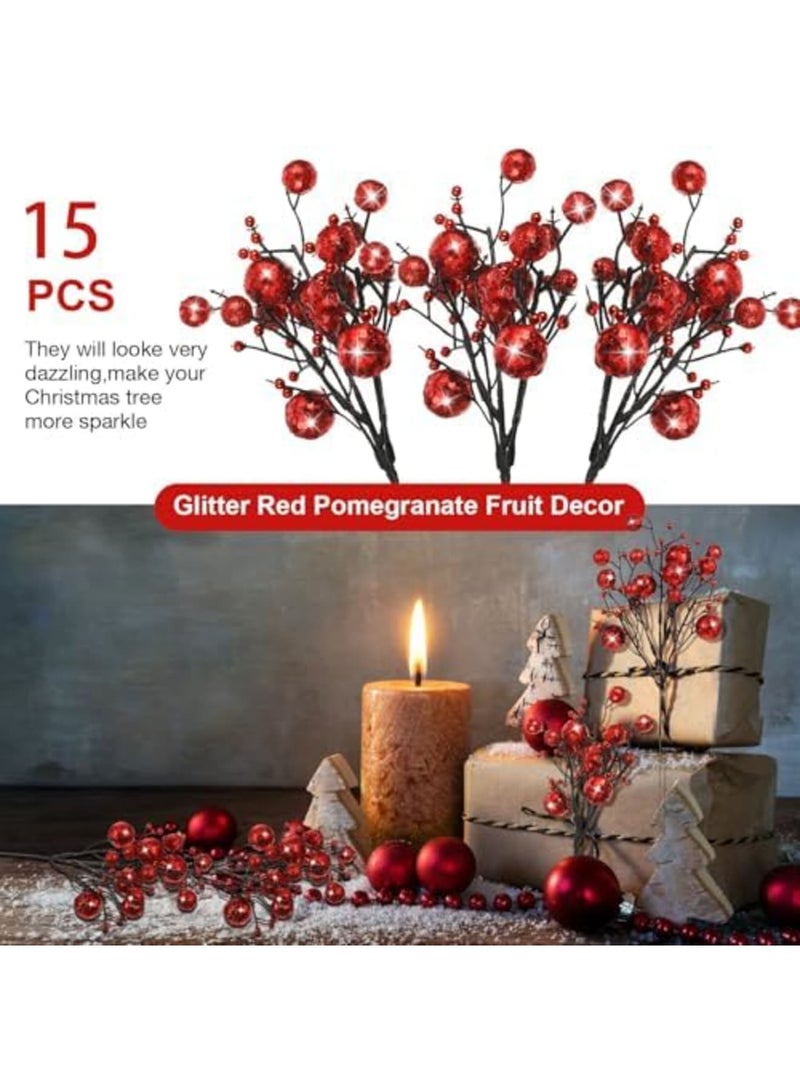 SYOSI 15 Pcs Red Artificial Berry Stems, Red Berry Picks Ornaments for Christmas Tree Wreath DIY Craft Decorations Holiday Home Decor - Image 2