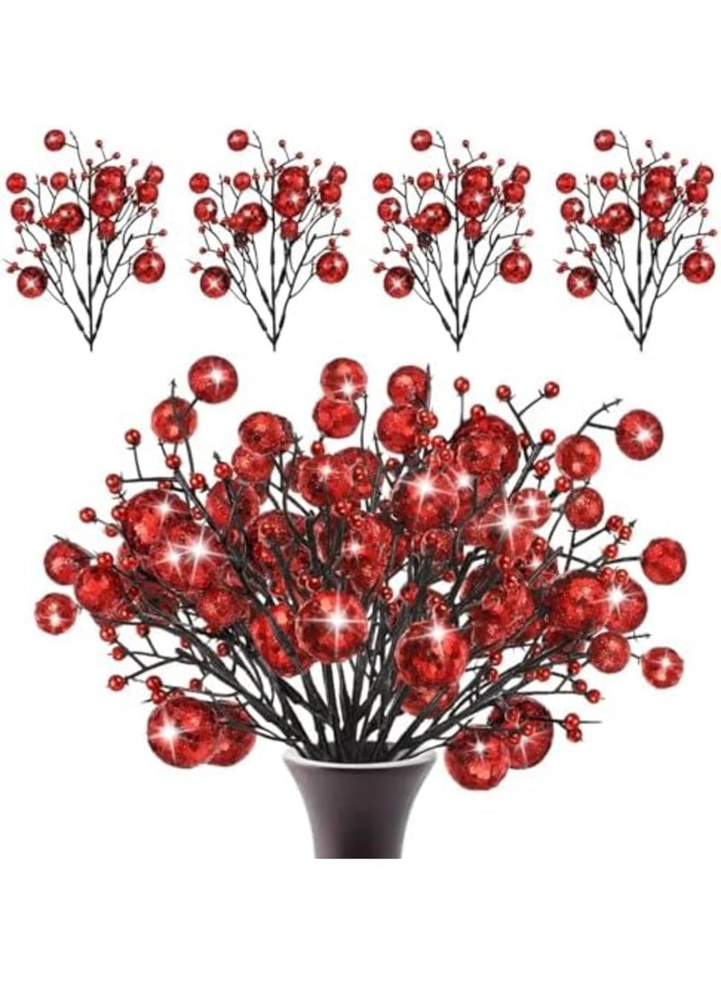 SYOSI 15 Pcs Red Artificial Berry Stems, Red Berry Picks Ornaments for Christmas Tree Wreath DIY Craft Decorations Holiday Home Decor - Image 1